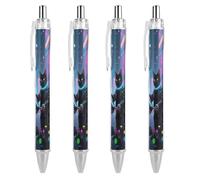 LLUTSNTH Science Fiction Cat Ballpoint Pens Black Medium Point 0.55mm Ball Point Pen Retractable Office Pens with Super Soft Grip Writing Ink Pen for Men Women 4 PCS