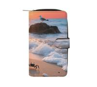 LLUTSNTH Sea Beach Sunset Travel Wallet Slim Leather Wallets Clutch Organizer Purse Coin Pocket for Men Women