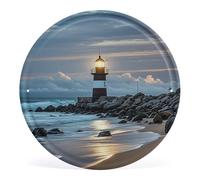 LLUTSNTH Sea Lighthouse Circular Iron Tin Sign Wall Art Picture - 12 Inch Vintage Metal Hanging Wall Decor with Pre-Drilled Holes for Living Room, Bedroom, Bathroom, Bar & Porch, Farmhouse