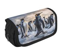 LLUTSNTH Sea Penguin 2 Compartments Pencil Case Makeup Bag | Large Capacity Polyester Pencil Pouch with Handle | Toiletry & Cosmetic Bag Organizer for Travel Office