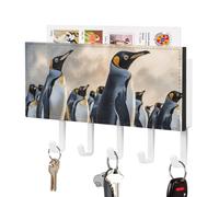 LLUTSNTH Sea Penguin Wall Key Holder with 5 Hooks - PU Leather Key Rack Organizer, Entryway Storage for Keys/Masks/Letters, Housewarming Gift for Hallway Kitchen Decor
