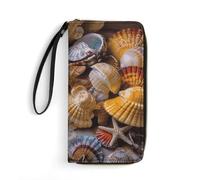 LLUTSNTH Sea Shell Treasures Womens Wallet Leather Money Clip Coin Purse Clutch Wristlet Travel Long Wallets
