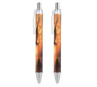 LLUTSNTH Sea Sunset Flying Dragon Ballpoint Pens Black Medium Point 0.55mm Ball Point Pen Retractable Office Pens with Super Soft Grip Writing Ink Pen for Men Women 2 PCS