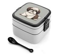 LLUTSNTH Shih Tzu Dog Stackable Bento Box with Spoon - Leak Proof Lunch Container, Insulated Food Storage Boxes/Invisible Handle for Office, Travel & Picnic