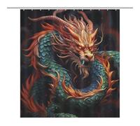 LLUTSNTH Shower Curtain Set with 12 Hooks - Chinese Dragon Heavy Duty Curtains for Bathroom, 64.17x70.87Inch（163x180cm） Waterproof Fabric Farmhouse Bath Curtain, Machine Washable Bathroom Decor