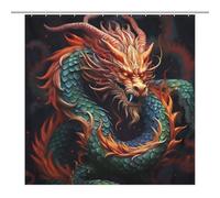 LLUTSNTH Shower Curtain Set with 12 Hooks - Chinese Dragon Heavy Duty Curtains for Bathroom, 69.69x70.87Inch（177x180cm） Waterproof Fabric Farmhouse Bath Curtain, Machine Washable Bathroom Decor