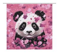 LLUTSNTH Shower Curtain Set with 12 Hooks - Pink Panda Cotton Heavy Duty Curtains for Bathroom, 69.69x70.87Inch（177x180cm） Waterproof Fabric Farmhouse Bath Curtain, Machine Washable Bathroom Decor