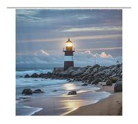 LLUTSNTH Shower Curtain Set with 12 Hooks - Sea Lighthouse Heavy Duty Curtains for Bathroom, 69.69x70.87Inch（177x180cm） Waterproof Fabric Farmhouse Bath Curtain, Machine Washable Bathroom Decor