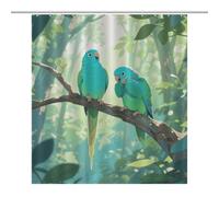 LLUTSNTH Shower Curtain Set with 12 Hooks - Two Parakeets Heavy Duty Curtains for Bathroom, 64.17x70.87Inch（163x180cm） Waterproof Fabric Farmhouse Bath Curtain, Machine Washable Bathroom Decor