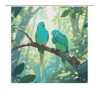 LLUTSNTH Shower Curtain Set with 12 Hooks - Two Parakeets Heavy Duty Curtains for Bathroom, 69.69x70.87Inch（177x180cm） Waterproof Fabric Farmhouse Bath Curtain, Machine Washable Bathroom Decor