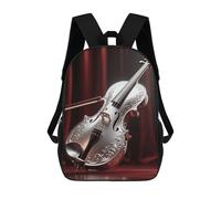 LLUTSNTH Silver Violin 17 Inch Laptop Backpack for Men Women Travel Daypack with Pockets Work Bag for Office