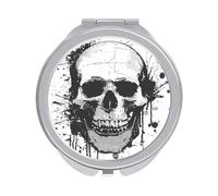 LLUTSNTH Simple Skull Graphic Compact Pocket Mirror, Portable Travel Makeup Mirror with 1x/2x Magnification - Double-Sided Folding Design, Elegant Gift for Women, 2.4 Inch Handheld Cosmetic Mirror
