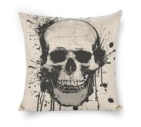 LLUTSNTH Simple Skull Graphic Throw Pillow Covers - 18"x18" Square Cotton Linen Pillwcase, Soft Double Sided Rustic Farmhouse Cushion Covers with Hidden Zipper for Sofa Bed Living Room Decor