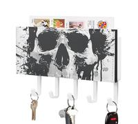 LLUTSNTH Simple Skull Graphic Wall Key Holder with 5 Hooks - PU Leather Key Rack Organizer, Entryway Storage for Keys/Masks/Letters, Housewarming Gift for Hallway Kitchen Decor
