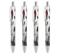 LLUTSNTH Skeleton Red Rose Ballpoint Pens Black Medium Point 0.55mm Ball Point Pen Retractable Office Pens with Super Soft Grip Writing Ink Pen for Men Women 4 PCS
