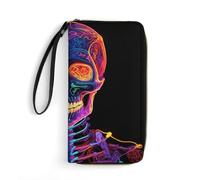 LLUTSNTH Skull Glowing Womens Wallet Leather Money Clip Coin Purse Clutch Wristlet Travel Long Wallets