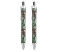 LLUTSNTH Skull of Bull And Cute Cactus Ballpoint Pens Black Medium Point 0.55mm Ball Point Pen Retractable Office Pens with Super Soft Grip Writing Ink Pen for Men Women 2 PCS