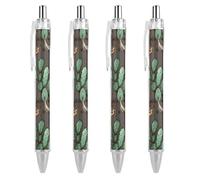 LLUTSNTH Skull of Bull And Cute Cactus Ballpoint Pens Black Medium Point 0.55mm Ball Point Pen Retractable Office Pens with Super Soft Grip Writing Ink Pen for Men Women 4 PCS