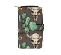 LLUTSNTH Skull of Bull And Cute Cactus Travel Wallet Slim Leather Wallets Clutch Organizer Purse Coin Pocket for Men Women