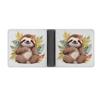 LLUTSNTH Slim Leather Wallet for Men - A Pattern with Horses As A Background Bifold Card Holder for Daily Travel, Mens Money Clip, Cute sloth Leaves, One Size, Modern