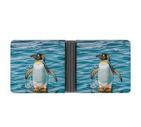 LLUTSNTH Slim Leather Wallet for Men - A Pattern with Horses As A Background Bifold Card Holder for Daily Travel, Mens Money Clip, Happy Penguin in the water, One Size, Modern