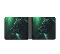 LLUTSNTH Slim Leather Wallet for Men - Blue And White Chinese Style Flower And Bird Bifold Card Holder for Daily Travel, Mens Money Clip, Green wolf, One Size, Modern