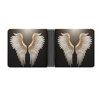 LLUTSNTH Slim Leather Wallet for Men - Blue And White Chinese Style Flower And Bird Bifold Card Holder for Daily Travel, Mens Money Clip, Angel Wing, One Size, Modern