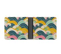 LLUTSNTH Slim Leather Wallet for Men - Cartoon Pumpkin Head Bifold Card Holder for Daily Travel, Mens Money Clip, Retro Japanese Pattern, One Size, Modern