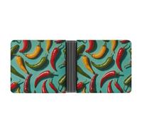 LLUTSNTH Slim Leather Wallet for Men - Cartoon Pumpkin Head Bifold Card Holder for Daily Travel, Mens Money Clip, Chili Pepper Image, One Size, Modern