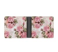 LLUTSNTH Slim Leather Wallet for Men - Classical Castle Bifold Card Holder for Daily Travel, Mens Money Clip, Rose Floral, One Size, Modern