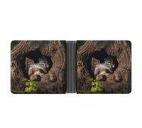 LLUTSNTH Slim Leather Wallet for Men - Donkey And Flower Bifold Card Holder for Daily Travel, Mens Money Clip, A little Yorkshire terrier, One Size, Modern