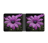 LLUTSNTH Slim Leather Wallet for Men - Donkey And Flower Bifold Card Holder for Daily Travel, Mens Money Clip, Purple Daisy, One Size, Modern
