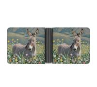 LLUTSNTH Slim Leather Wallet for Men - Donkey And Flower Bifold Card Holder for Daily Travel, Mens Money Clip, donkey and flower, One Size, Modern