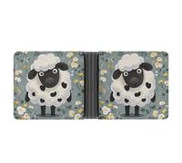 LLUTSNTH Slim Leather Wallet for Men - Donkey And Flower Bifold Card Holder for Daily Travel, Mens Money Clip, Cartoon Black White Sheep, One Size, Modern