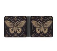 LLUTSNTH Slim Leather Wallet for Men - Hairy Raccoon Bifold Card Holder for Daily Travel, Mens Money Clip, Moth, One Size, Modern