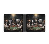 LLUTSNTH Slim Leather Wallet for Men - Human Skull Pink Flowers Bifold Card Holder for Daily Travel, Mens Money Clip, Playing Poker Dogs, One Size, Modern