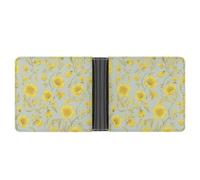 LLUTSNTH Slim Leather Wallet for Men - Human Skull Pink Flowers Bifold Card Holder for Daily Travel, Mens Money Clip, Yellow flower, One Size, Modern