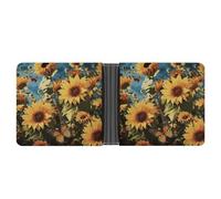 LLUTSNTH Slim Leather Wallet for Men - Human Skull Pink Flowers Bifold Card Holder for Daily Travel, Mens Money Clip, Sunflowers and butterflies, One Size, Modern
