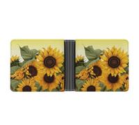 LLUTSNTH Slim Leather Wallet for Men - Human Skull Pink Flowers Bifold Card Holder for Daily Travel, Mens Money Clip, Sunflowers Floral, One Size, Modern