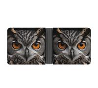 LLUTSNTH Slim Leather Wallet for Men - Human Skull Pink Flowers Bifold Card Holder for Daily Travel, Mens Money Clip, Owl Eyes, One Size, Modern