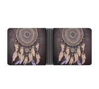 LLUTSNTH Slim Leather Wallet for Men - Moonlight Watercolor Style Ninja Bifold Card Holder for Daily Travel, Mens Money Clip, Dream Catcher, One Size, Modern