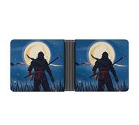 LLUTSNTH Slim Leather Wallet for Men - Moonlight Watercolor Style Ninja Bifold Card Holder for Daily Travel, Mens Money Clip, Moonlight Watercolor Style Ninja, One Size, Modern