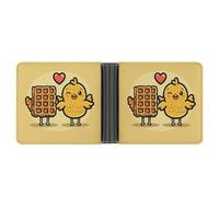 LLUTSNTH Slim Leather Wallet for Men - Moonlight Watercolor Style Ninja Bifold Card Holder for Daily Travel, Mens Money Clip, Waffles and Chicken, One Size, Modern