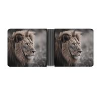 LLUTSNTH Slim Leather Wallet for Men - Moonlight Watercolor Style Ninja Bifold Card Holder for Daily Travel, Mens Money Clip, Wildlife Lion, One Size, Modern