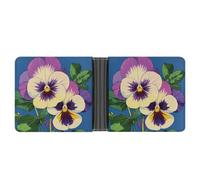 LLUTSNTH Slim Leather Wallet for Men - Red Poppy Flowers Leaves Bifold Card Holder for Daily Travel, Mens Money Clip, Pansy Perfection Print, One Size, Modern