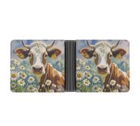 LLUTSNTH Slim Leather Wallet for Men - Sea Lighthouse Bifold Card Holder for Daily Travel, Mens Money Clip, Watercolor Cow And Daisy Flower, One Size, Modern