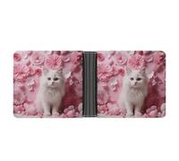 LLUTSNTH Slim Leather Wallet for Men - Tropical Birds And Plant Leaf Bifold Card Holder for Daily Travel, Mens Money Clip, Cat and Heart, One Size, Modern