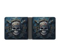 LLUTSNTH Slim Leather Wallet for Men - Tropical Birds And Plant Leaf Bifold Card Holder for Daily Travel, Mens Money Clip, Skeleton Pirate, One Size, Modern