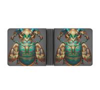 LLUTSNTH Slim Leather Wallet for Men - Tropical Birds And Plant Leaf Bifold Card Holder for Daily Travel, Mens Money Clip, Egyptian Scarabs, One Size, Modern