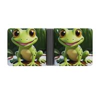 LLUTSNTH Slim Leather Wallet for Men - Wolf Under The Starry Sky Bifold Card Holder for Daily Travel, Mens Money Clip, Cute Frog, One Size, Modern